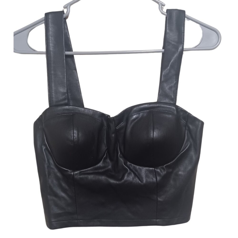 Bar III Faux Leather Bustier  Deep Black Size M  NWT